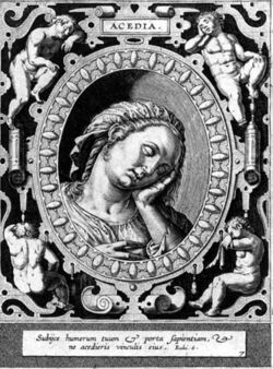 Engraving "Acedia" by Hieronymus Wierix (1553–1619)