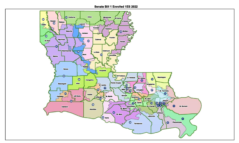 Louisiana approved state Senate map Feb 18 2022.png