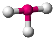 Skeletal model of a planar molecule with a central atom (iodine) symmetrically bonded to three (fluorine) atoms to form a big right-angled T