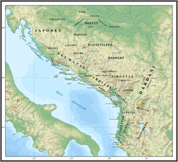 Approximate area settled by Illyrian tribes during classical antiquity