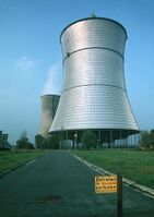 The THTR-300 cooling tower for the now decommissioned thorium nuclear reactor in Hamm-Uentrop, Germany , 1983.