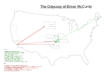 A graphic that shows where Elmer McCurdy has been.