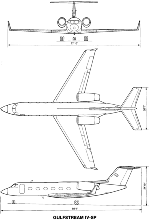 3-view line drawing of the Gulfstream IV-SP