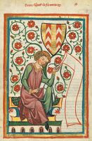 Codex Manesse illuminated with roses, illustrated between 1305 and 1340 in Zürich. It contains love songs in Middle High German