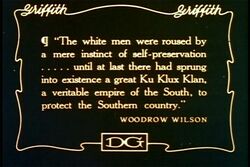 "The white men were roused by a mere instinct of self-preservation ... until at last there had sprung into existence a great Ku Klux Klan, a veritable empire of the South, to protect the Southern country."