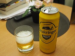 A yellow can of Ottakringer Helles