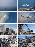 Montage of the 2026 Iran war, part of the Middle Eastern crisis.