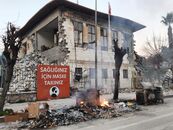 An earthquake-damaged building in Antakya, Turkey in February 2023.