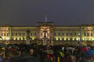 Crowds at Buckingham Palace following the death and state funeral of Elizabeth II, shortly after the Platinum Jubilee celebration which marked the 70th anniversary of her accession.