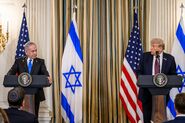 US president Donald Trump and Israeli prime minister Benjamin Netanyahu, announcing the Gaza peace plan during a press conference.