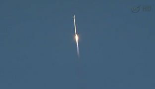 Screenshot capture from NASA TV showing the Atlas V during the launch of Landsat 8