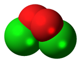 Space-filling model of the ClO dimer molecule