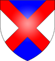 Per saltire azure and argent, a saltire gules (Gage of Hengrave)