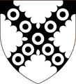 Argent on a saltire engrailed sable nine annulets of the field (Earl of Scarsdale)