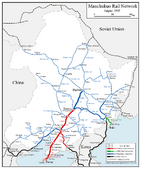 Map of Manchukuo and its rail network, c. 1945