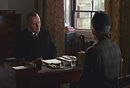 Mr. Stevens (Anthony Hopkins) interviews Miss Kenton (Emma Thompson) for the position of housekeeper in the film Remains of the Day.