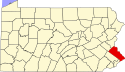 Map of Pennsylvania highlighting Bucks County.svg