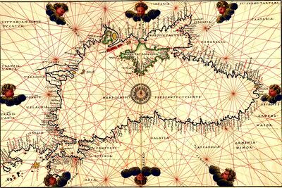 A hand-drawn map of the coast of the Black Sea.