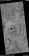 Unnamed rater with thin ejecta, as seen by HiRISE under the HiWish program There are also many cones visible in the image.