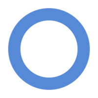 A hollow circle with a thick blue border and a clear centre