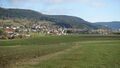 Deilingen. Behind: the Montschenloch (1,004. m) with its transmission tower