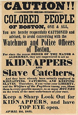 Bostoner Plakat, das Farbige vor den „Sklavenfängern“ der Bostoner Polizei warnt