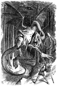 John Tenniel's illustration of the Jabberwock for Lewis Carroll's Through the Looking-Glass, showing the dragon as a myopic professorLua error: Internal error: The interpreter has terminated with signal "24".Lua error: Internal error: The interpreter has terminated with signal "24".