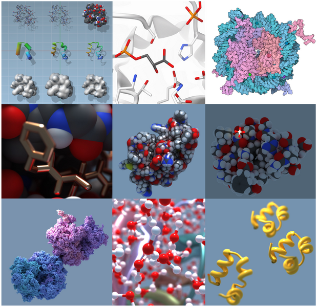Some molecular rendering styles and effects available in SAMSON.