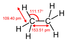 Skeletal formula of ethane with all hydrogens and carbons shown