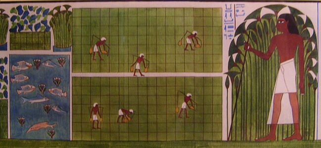 The gardens of ancient Egypt were symbols of rebirth. Tomb painting of the gardens of Amon at the temple of Karnak, from the tomb of Nakh, the chief gardener. Early 14th century BC.