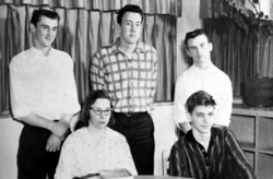 Photograph of Kaczynski in high school with three boys and a girl