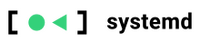 systemd logo, showing green circle and reverse symbol enclosed by bracket