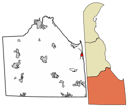 Location of Rehoboth Beach in Sussex County, Delaware.