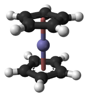 Ball-and-stick model of ferrocene molecule