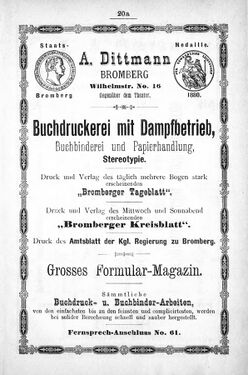 Advertising for Dittmann printhouse, 1890