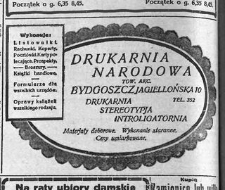 Advertising for Drukarnia Narodowa in 1923