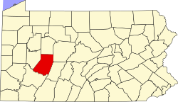 Map of Pennsylvania highlighting Indiana County.svg