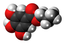 Space-filling model of the propyl gallate molecule