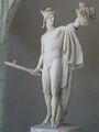 Perseus Triumphant depicts Perseus armed with a harpe sword when he beheaded Medusa.