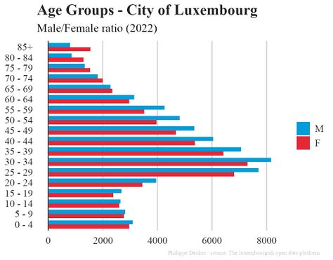 Age pyramid of the city of Luxembourg