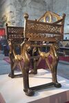 Throne of Dagobert; 19th and 12th centuries (backrest); gilt bronze; unknown dimensions; Cabinet des Médailles (Paris)[42]