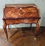 Rococo slant-top desk; c.1750; oak, kingwood marquetry, amaranth wood, satiné, gilt bronze; unknown dimensions; Musée des Arts Décoratifs (Paris)[56]