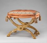 Louis XVI style folding stool (pliant); 1786; carved and painted beechwood, covered in pink silk; 46.4 × 68.6 × 51.4 cm; Metropolitan Museum of Art