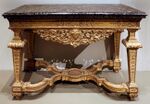 Baroque pier table; 1685–1690; carved, gessoed, and gilded wood, with a marble top; 83.6 × 128.6 × 71.6 cm; Art Institute of Chicago (US)[52]