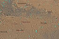 Quadrangle map of Sinus Sabaeus labeled with major features