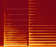 A spectrogram of a violin playing a note and then a perfect fifth above it. The shared partials are highlighted by the white dashes.