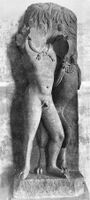 The Mathura Herakles, strangling the Nemean lion (Kolkata Indian Museum).[106]