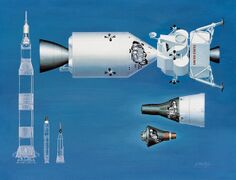 NASA illustration comparing boosters and spacecraft from Apollo (biggest), Gemini and Mercury (smallest).