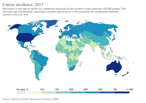 Age adjusted, new cases of cancer in 2017[10]