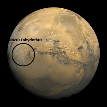 Moasic of Viking 1 Orbiter pictures showing location of Noctus Labyrinthus